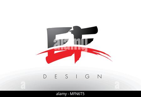 EF E F Brush Logo Letters Design with Red and Black Colors and Brush Letter Concept. Stock Vector