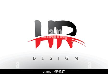 HR H R Brush Logo Letters Design with Red and Black Colors and Brush Letter Concept. Stock Vector