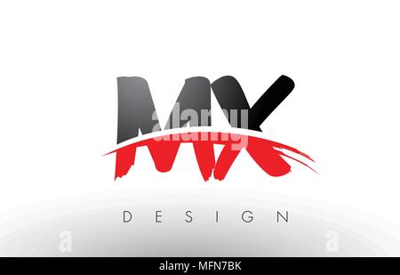MX M X Brush Logo Letters Design with Red and Black Colors and Brush Letter Concept. Stock Vector