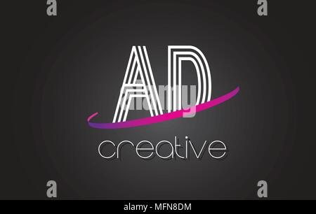 AD A D Letter Logo with Lines Design And Purple Swoosh Vector Letters Illustration. Stock Vector