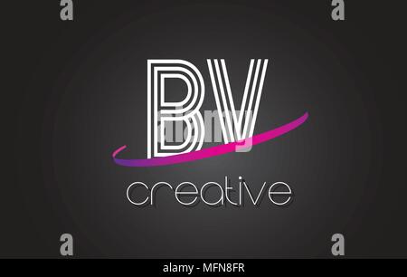 BV Letter Logo With Black Lines Design. Line Letter Symbol Vector ...