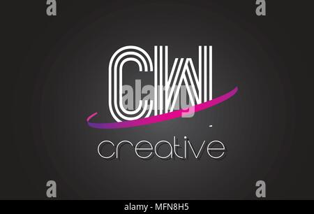 CW C W Letter Logo with Lines Design And Purple Swoosh Vector Letters Illustration. Stock Vector