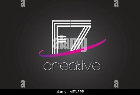 FZ F Z Letter Logo with Lines Design And Purple Swoosh Vector Letters Illustration. Stock Vector