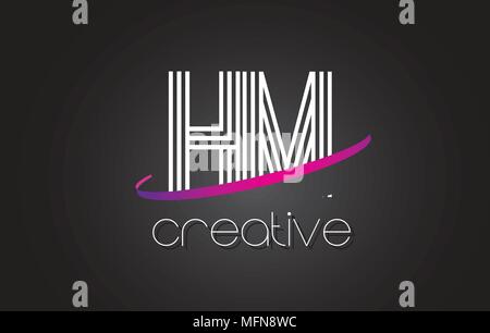 HM H M Letter Logo with Lines Design And Purple Swoosh Vector Letters Illustration. Stock Vector