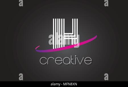 IH I H Letter Logo with Lines Design And Purple Swoosh Vector Letters Illustration. Stock Vector