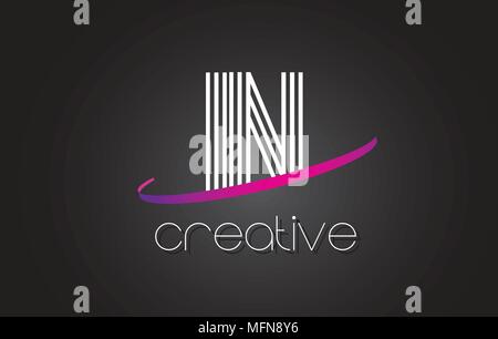 IN I N Letter Logo with Lines Design And Purple Swoosh Vector Letters Illustration. Stock Vector