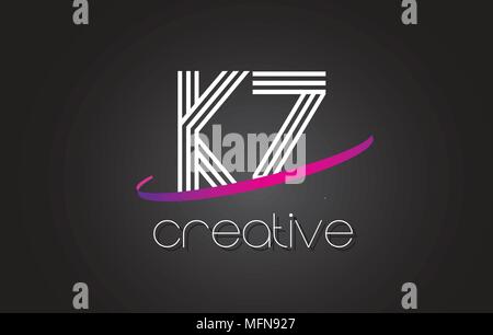 KZ K Z Letter Logo with Lines Design And Purple Swoosh Vector Letters Illustration. Stock Vector