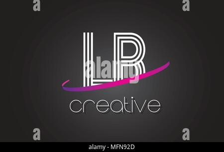 LB L B Letter Logo with Lines Design And Purple Swoosh Vector Letters Illustration. Stock Vector