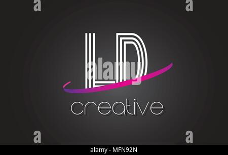 LD L D Letter Logo with Lines Design And Purple Swoosh Vector Letters Illustration. Stock Vector