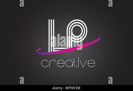 LP L P Letter Logo with Lines Design And Purple Swoosh Vector Letters Illustration. Stock Vector