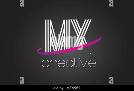 MX M X Letter Logo with Lines Design And Purple Swoosh Vector Letters Illustration. Stock Vector