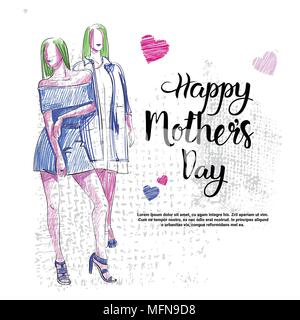 Happy Mothers Day Hand Drawn Poster Background Holiday Greeting Card Design Stock Vector