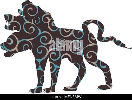 Cerberus dog pattern silhouette ancient mythology fantasy. Vector illustration. Stock Vector