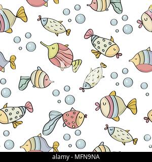 doodle seamless pattern with fishes, vector eps 10 Stock Vector