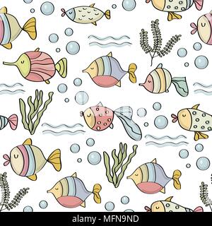 doodle seamless pattern with fishes, vector eps 10 Stock Vector