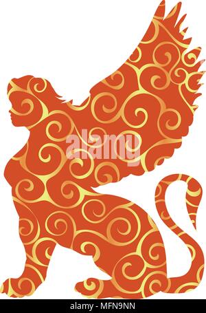 Sphinx pattern silhouette ancient egyptian mythology fantasy. Vector illustration. Stock Vector