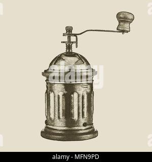 hand drawn vintage coffee grinder, vector eps 10 Stock Vector