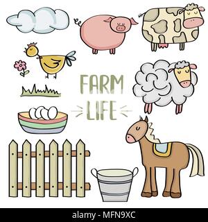 doodle animal farm set, vector eps 10 Stock Vector