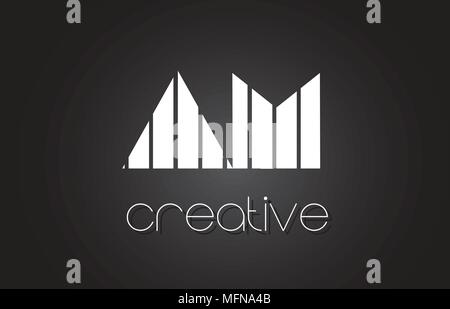AM A M Creative Letter Logo Design With White and Black Lines. Stock Vector