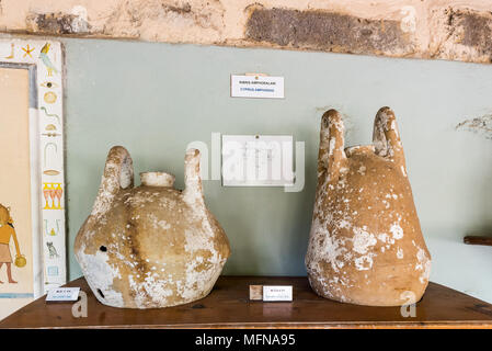 Different shape and size of amphoras in Castle of St. Peter or Bodrum Castle, Turkey. Stock Photo