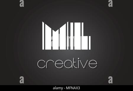 ML M L Creative Letter Logo Design With White and Black Lines. Stock Vector