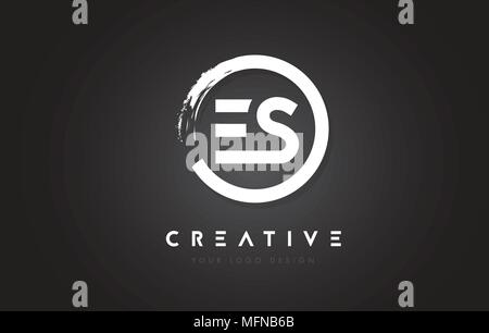 Circular White ES Brush Letter Logo Design with Black Circle. Creative ...