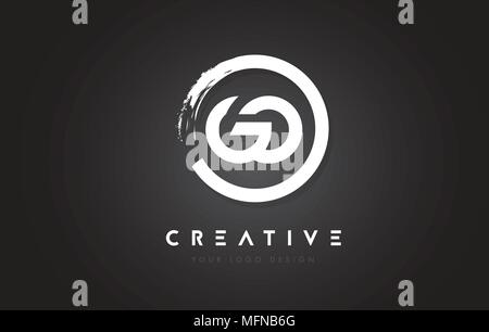 Circular White GO Brush Letter Logo Design with Black Circle. Creative ...
