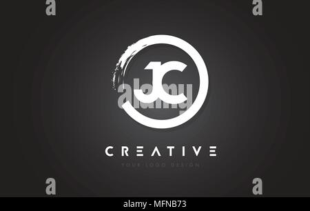 Circular White JC Brush Letter Logo Design with Black Circle. Creative ...