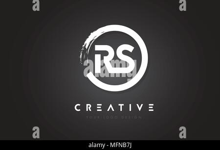 Circular White RS Brush Letter Logo Design with Black Circle. Creative ...