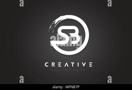 Circular White SB Brush Letter Logo Design with Black Circle. Creative ...