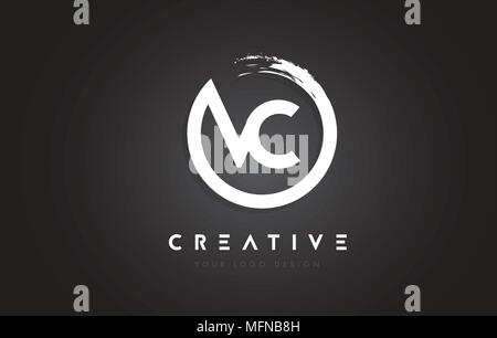 Circular White VC Brush Letter Logo Design with Black Circle. Creative ...
