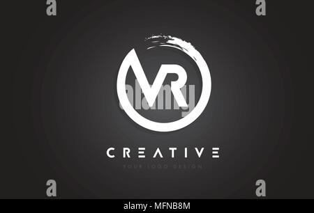 Circular White VR Brush Letter Logo Design with Black Circle. Creative ...
