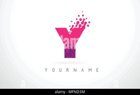 Y Letter Logo with Pink Letters and Purple Color Particles Dots Design. Stock Vector