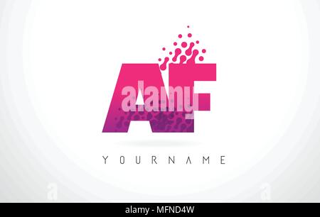 AF A F Letter Logo with Pink Letters and Purple Color Particles Dots Design. Stock Vector