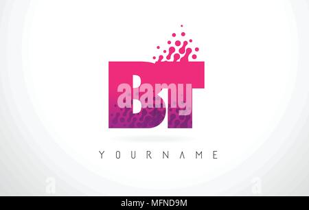 BT B T Dots Letter Logo with Purple Pink Magenta Bubbles Texture Vector ...