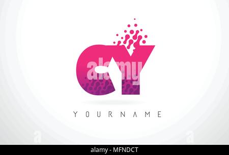 CY C Y Letter Logo with Pink Letters and Purple Color Particles Dots Design. Stock Vector