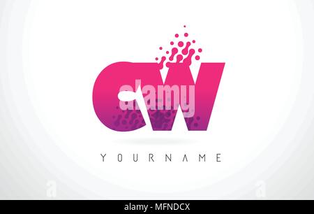 CW C W White and Pink Letter Logo with Swoosh and Curved Lines Stock ...
