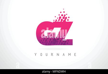 GZ G Z Letter Logo with Pink Letters and Purple Color Particles Dots Design. Stock Vector