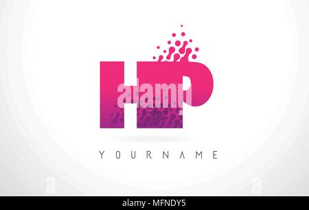 Purple Pink HP H P Letter Logo Design with Ink Watercolor Splash Spill ...