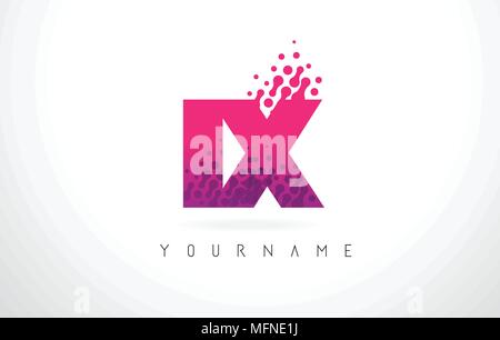 IX I X Letter Logo with Pink Letters and Purple Color Particles Dots Design. Stock Vector