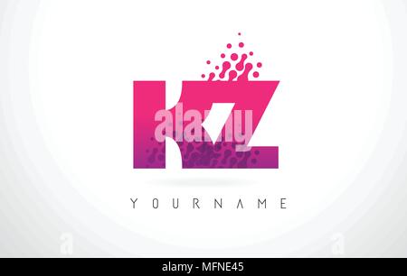 KZ K Z Letter Logo with Pink Letters and Purple Color Particles Dots Design. Stock Vector