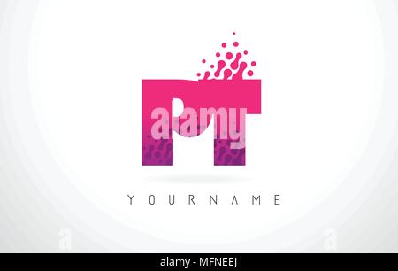 PT P T Dots Letter Logo with Purple Pink Magenta Bubbles Texture Vector ...