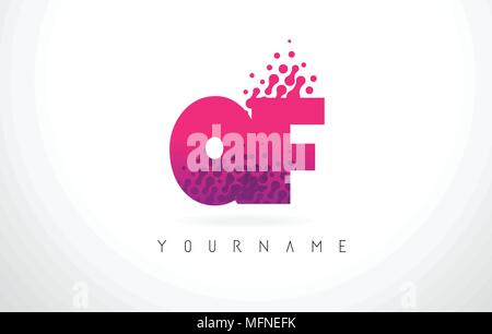 QF Q F Letter Logo with Pink Letters and Purple Color Particles Dots Design. Stock Vector