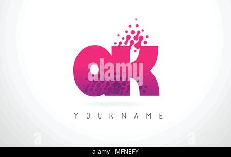 QK Q K Letter Logo with Pink Letters and Purple Color Particles Dots Design. Stock Vector