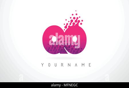 QO Q O Letter Logo with Pink Letters and Purple Color Particles Dots Design. Stock Vector