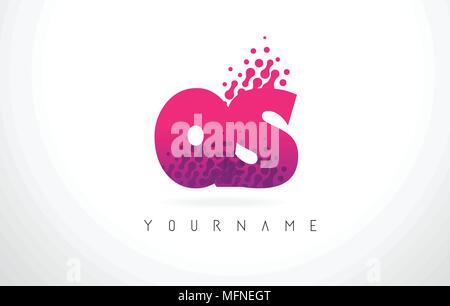 QS Q S Letter Logo with Pink Letters and Purple Color Particles Dots Design. Stock Vector
