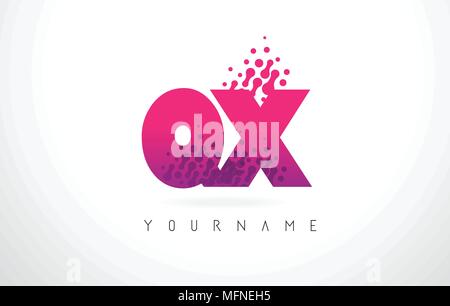 QX Q X Letter Logo with Pink Letters and Purple Color Particles Dots Design. Stock Vector