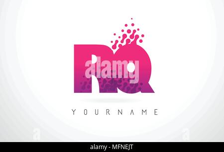 RQ R Q Letter Logo with Pink Letters and Purple Color Particles Dots Design. Stock Vector
