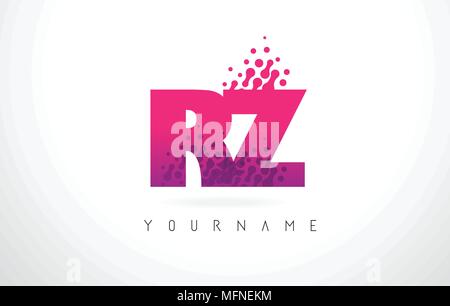 RZ R Z Letter Logo with Pink Letters and Purple Color Particles Dots Design. Stock Vector