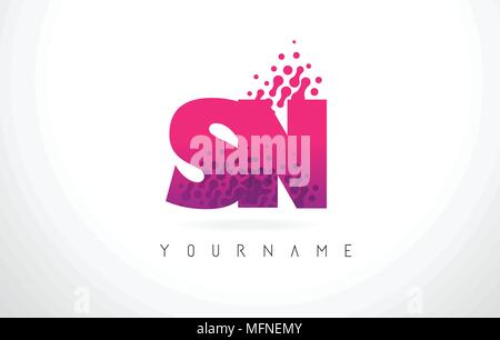 SN S N Dots Letter Logo with Purple Pink Magenta Bubbles Texture Vector ...